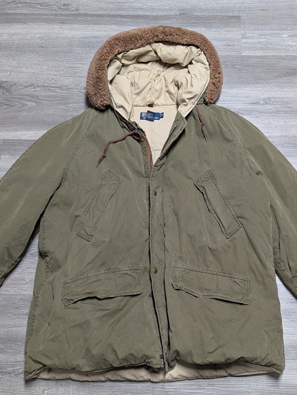 Polo Ralph Lauren Field Jacket Mens XL Heavy Coat Genuine Fur Trim Hood